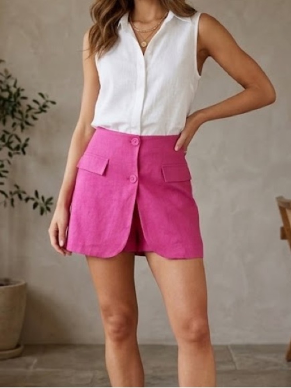 NWT PrettyLittleThing hot pink tailored wrap-front skirt